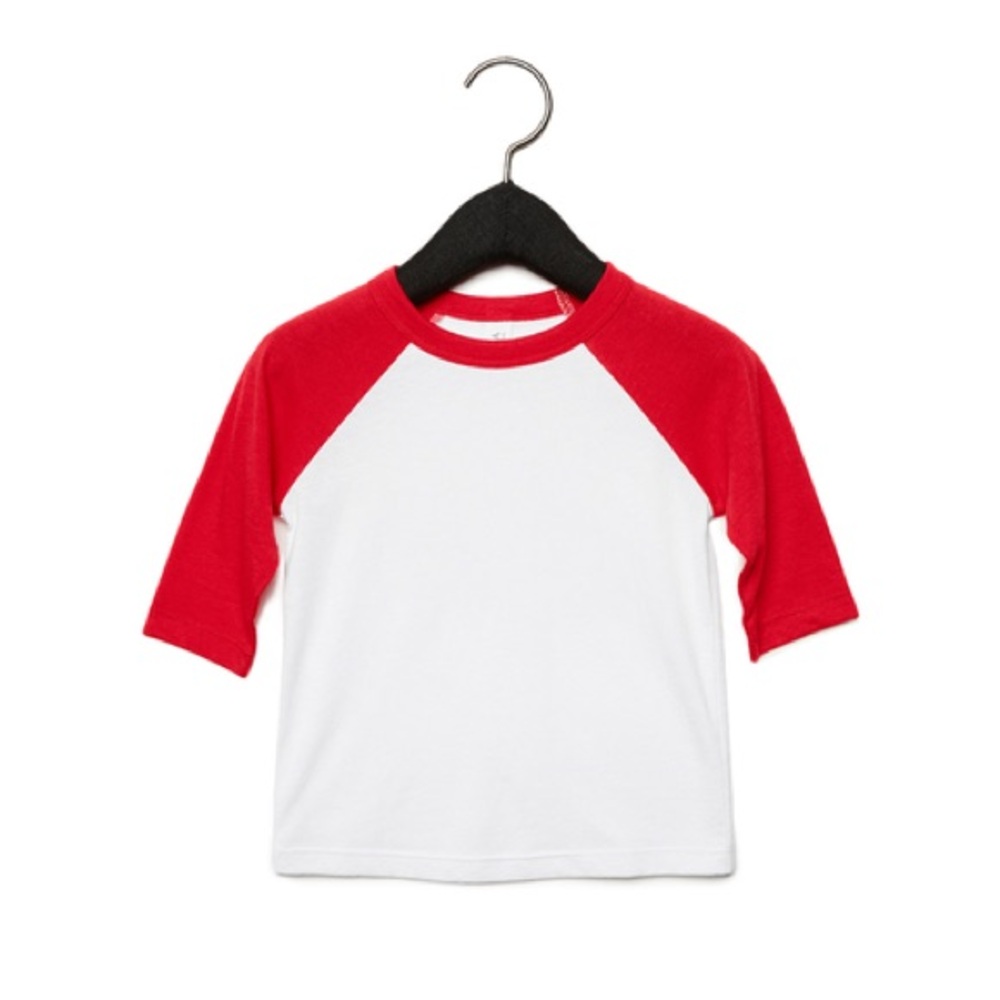 Bella + Canvas 3200T Toddler 3/4-Sleeve Baseball T-Shirt, Toddler blank shirt